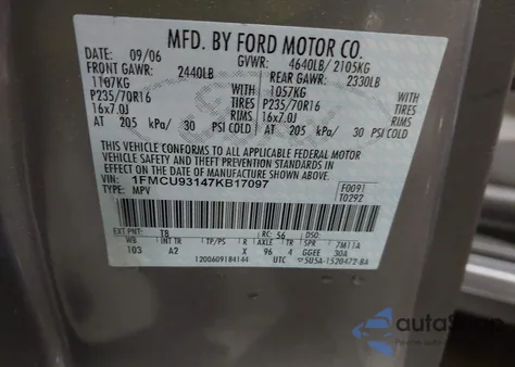 2007 Ford Escape Xlt/Xlt Sport from USA, damaged, VIN 1FMCU93147KB17097
